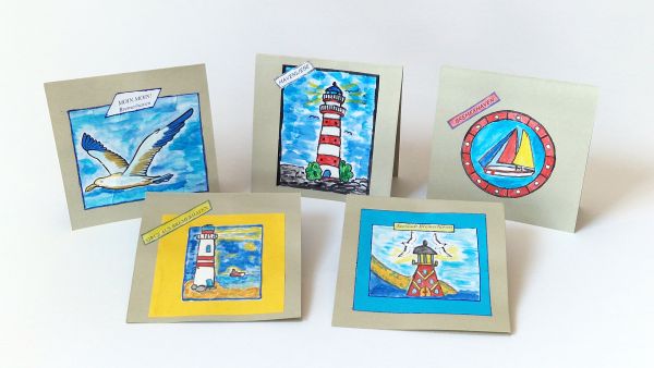 Handgemachte Postkarten mit Bremerhaven-Motiven
