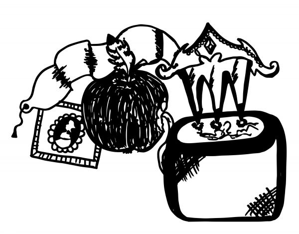 Zeichnung Apfel, Kamm, Spiegel - Schneewittchen
